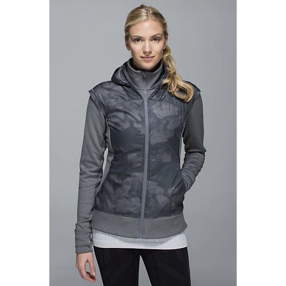 LULULEMON Snug Sprinter Jacket Heathered Hoodie Slate Camouflage Womens 10 Gray